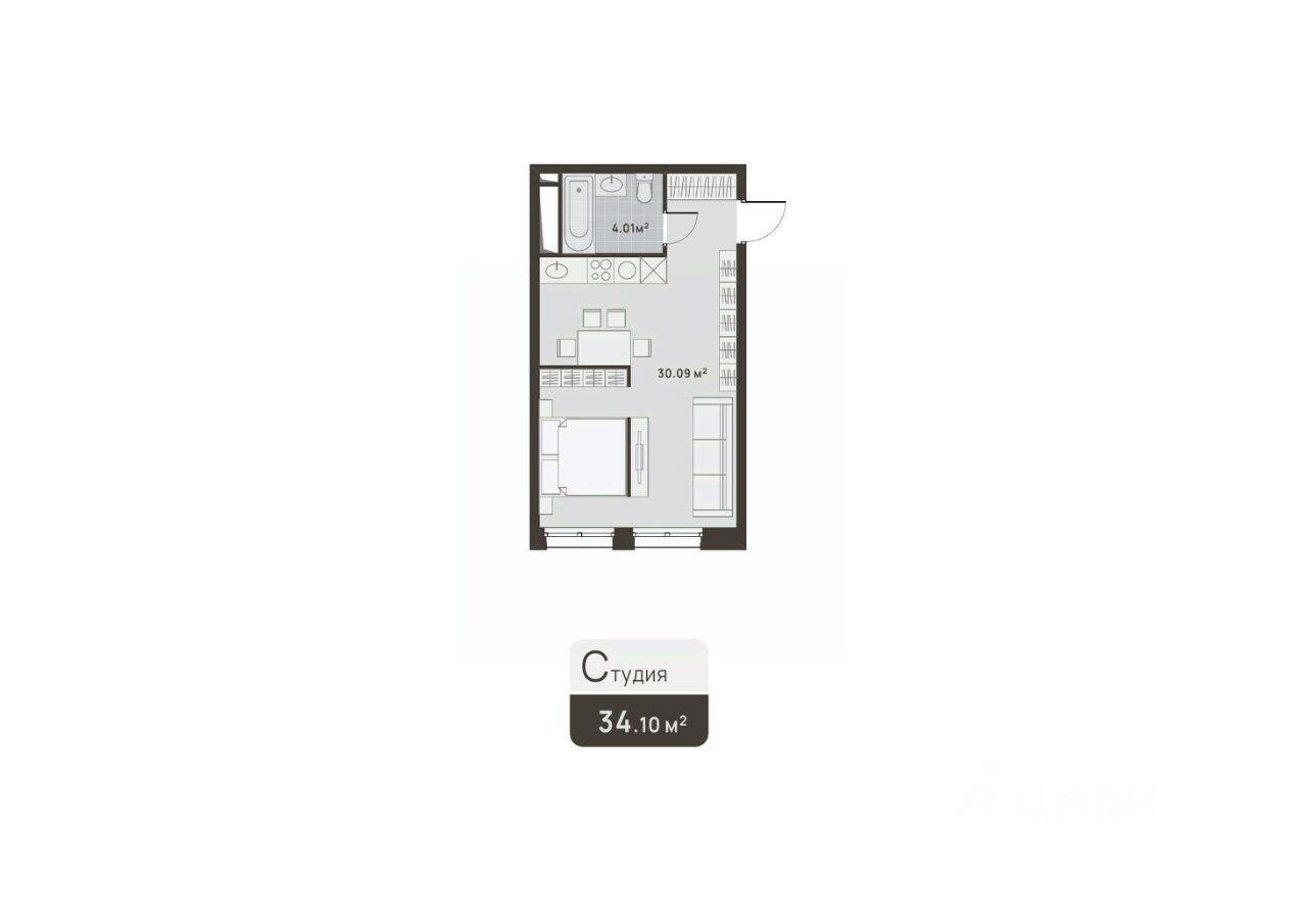 1-комн. квартира, 34,1 м², в ЖК «Дюна»