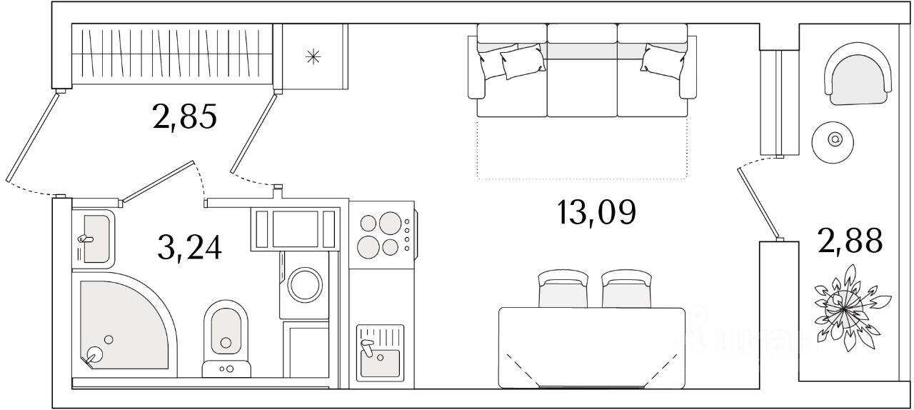Квартира-студия, 20,62 м², в ЖК Кинопарк