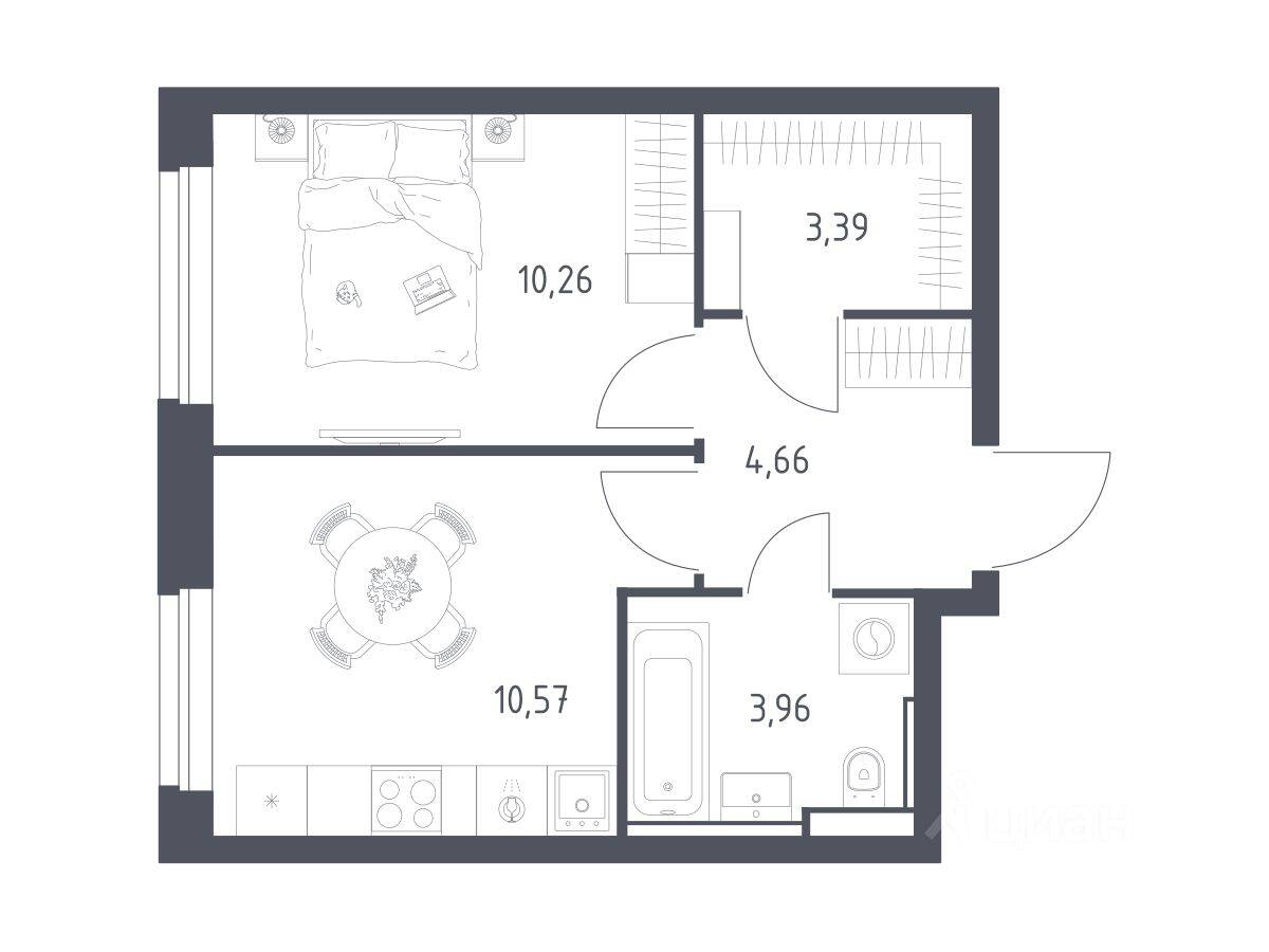 1-комн. квартира, 32,84 м², в ЖК Квартал Строгино