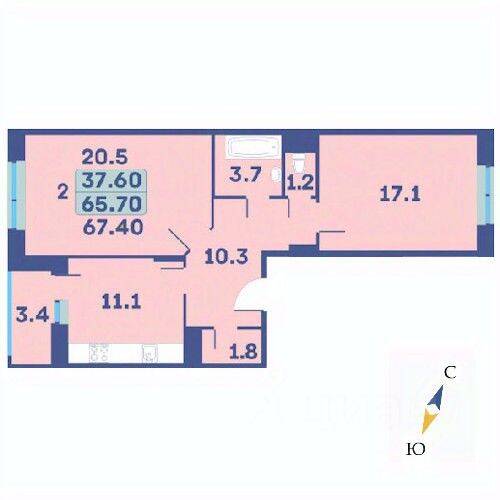 2-комн. квартира, 67,4 м², в ЖК «Эдельвейс» (ЦентрСтрой)