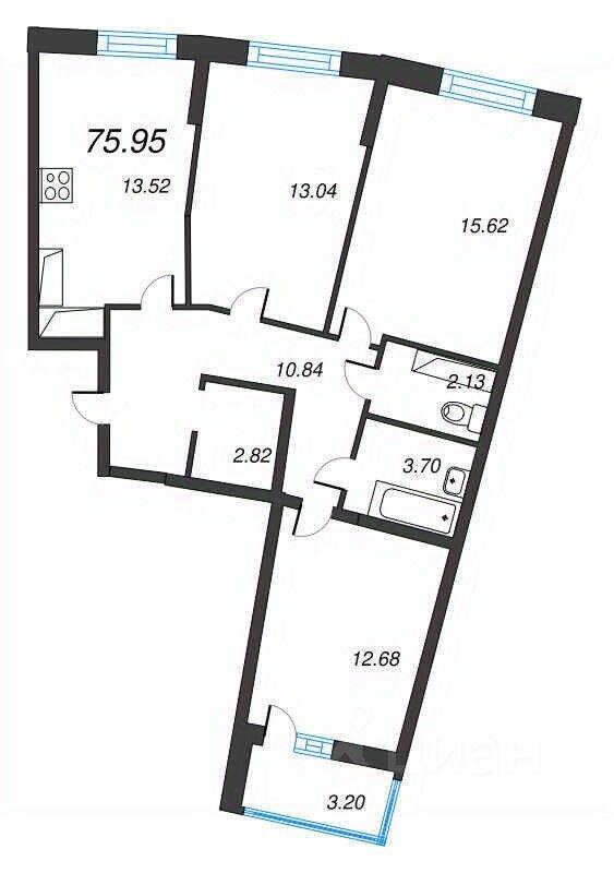 4-комн. квартира, 75,95 м², в ЖК Левитан