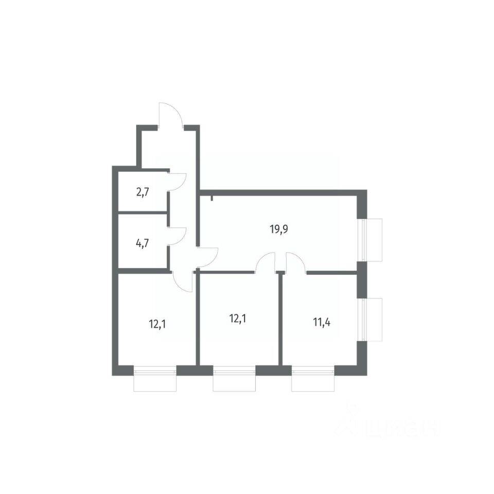 3-комн. квартира, 71,4 м², в ЖК Парусная 1
