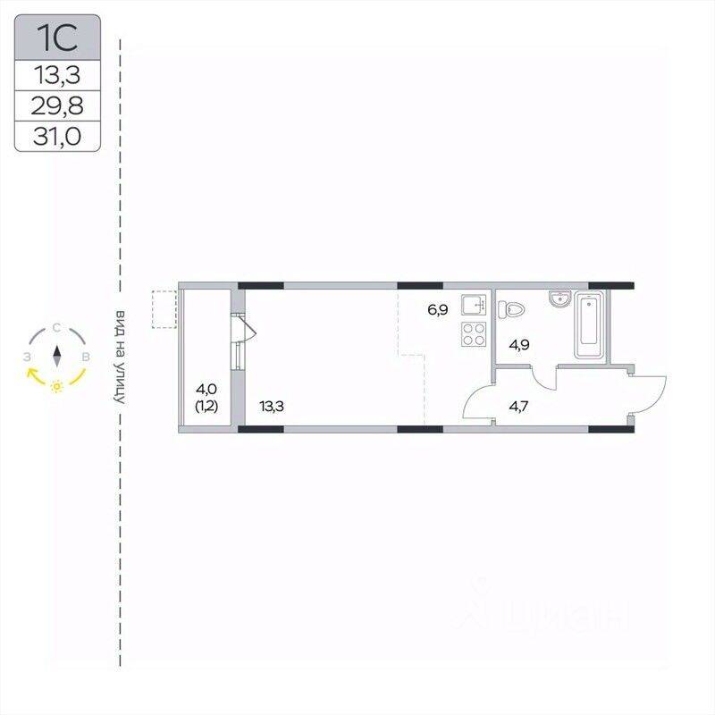 Квартира-студия, 31 м², в ЖК «Пироговская Ривьера»