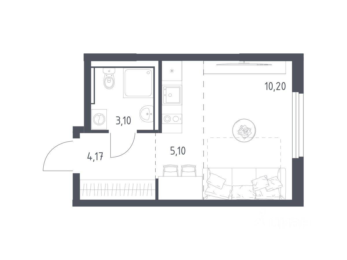 Квартира-студия, 22,57 м², в ЖК «Пригород Лесное»
