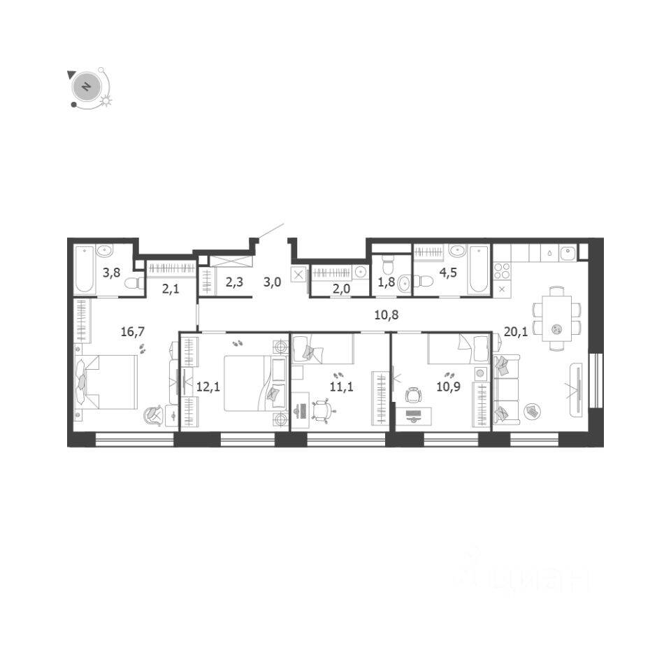 4-комн. квартира, 101,2 м², в ЖК Жилой квартал Shagal
