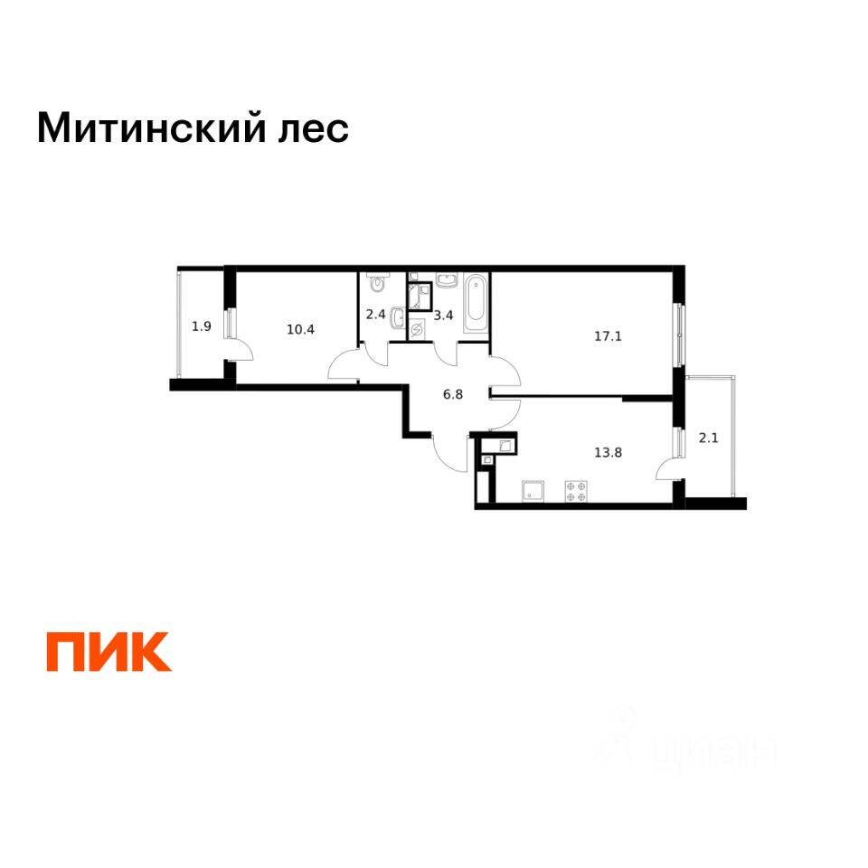 2-комн. квартира, 57,9 м², в ЖК Митинский лес