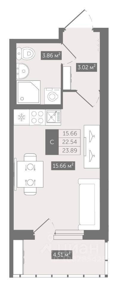Квартира-студия, 23,89 м², в ЖК UP-квартал «Воронцовский»
