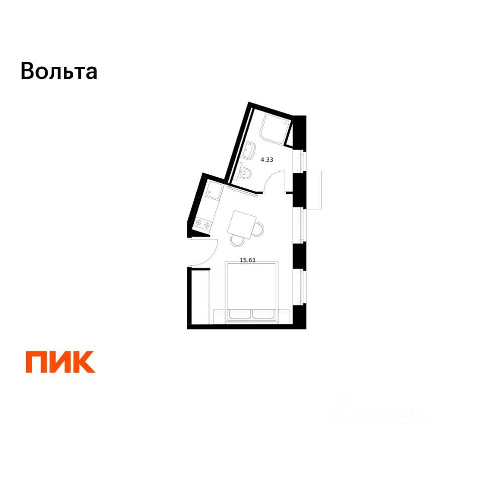 Квартира-студия, 18,8 м², в Апарт-комплекс Вольта