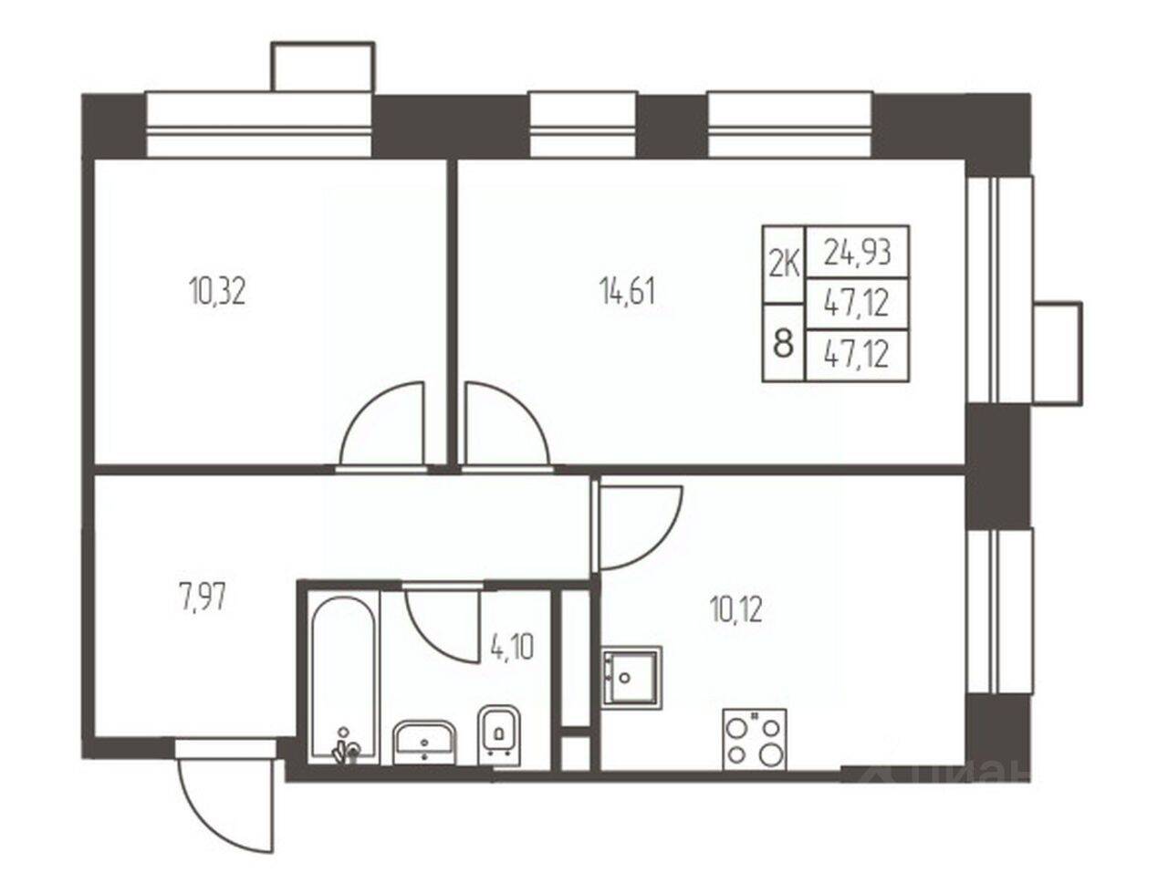 2-комн. квартира, 47,1 м², в ЖК Новая Ивантеевка