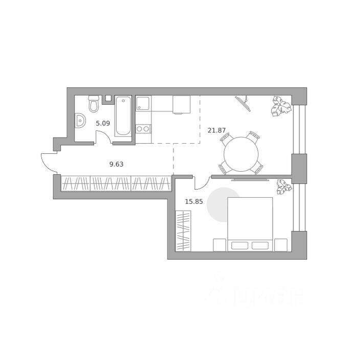 1-комн. квартира, 52,44 м², в МФК «Павелецкая от Гранель»
