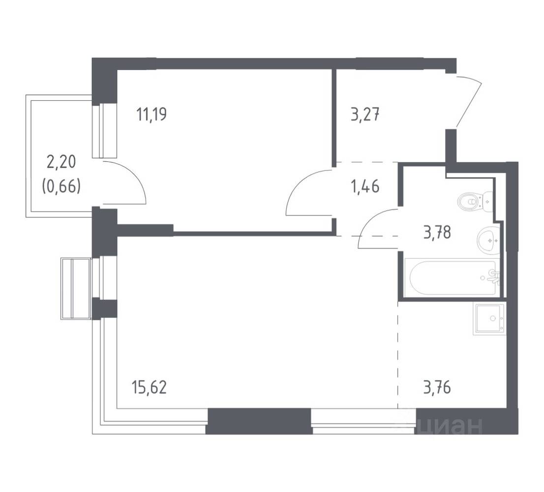 1-комн. квартира, 39,74 м², в ЖК Рублевский Квартал