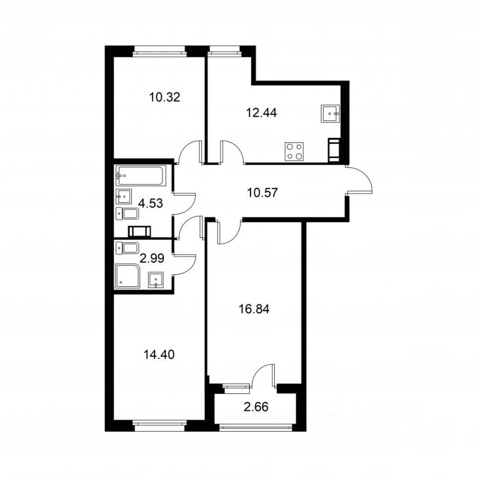 3-комн. квартира, 73,42 м², в ЖК Квартал Заречье