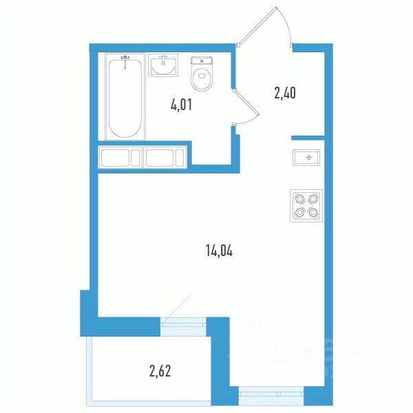 Квартира-студия, 21,76 м², в ЖК Аэросити Life