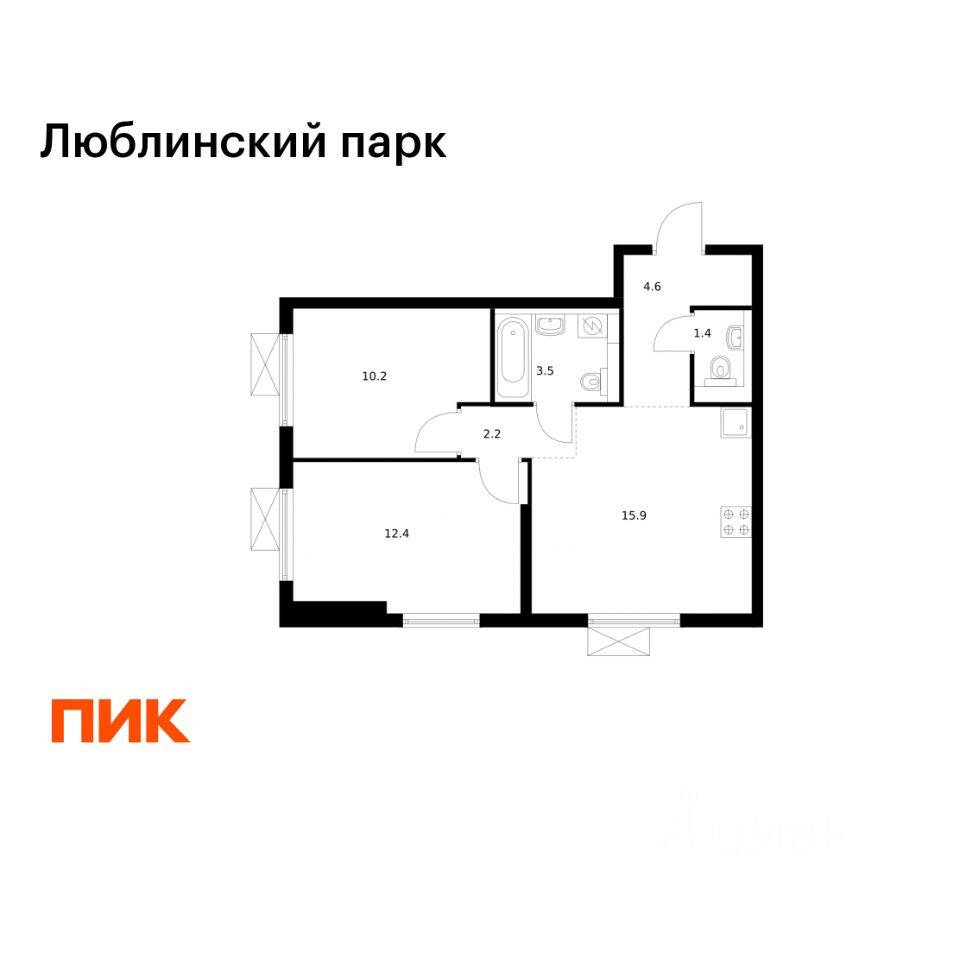 2-комн. квартира, 50,2 м², в ЖК «Люблинский парк»