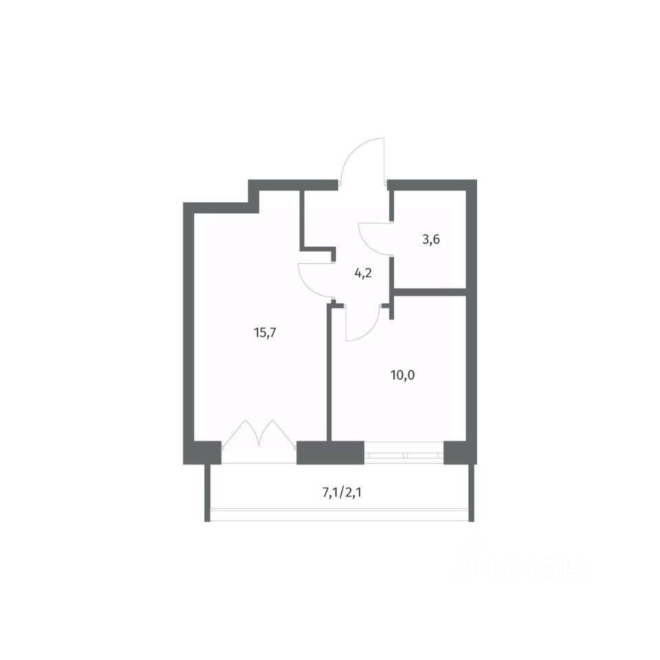 Планировка 1 комнатной квартиры, 35.62 м², в «NEWПИТЕР»
