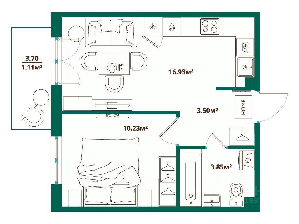 1-комн. квартира, 35,62 м², в ЖК ЛесART