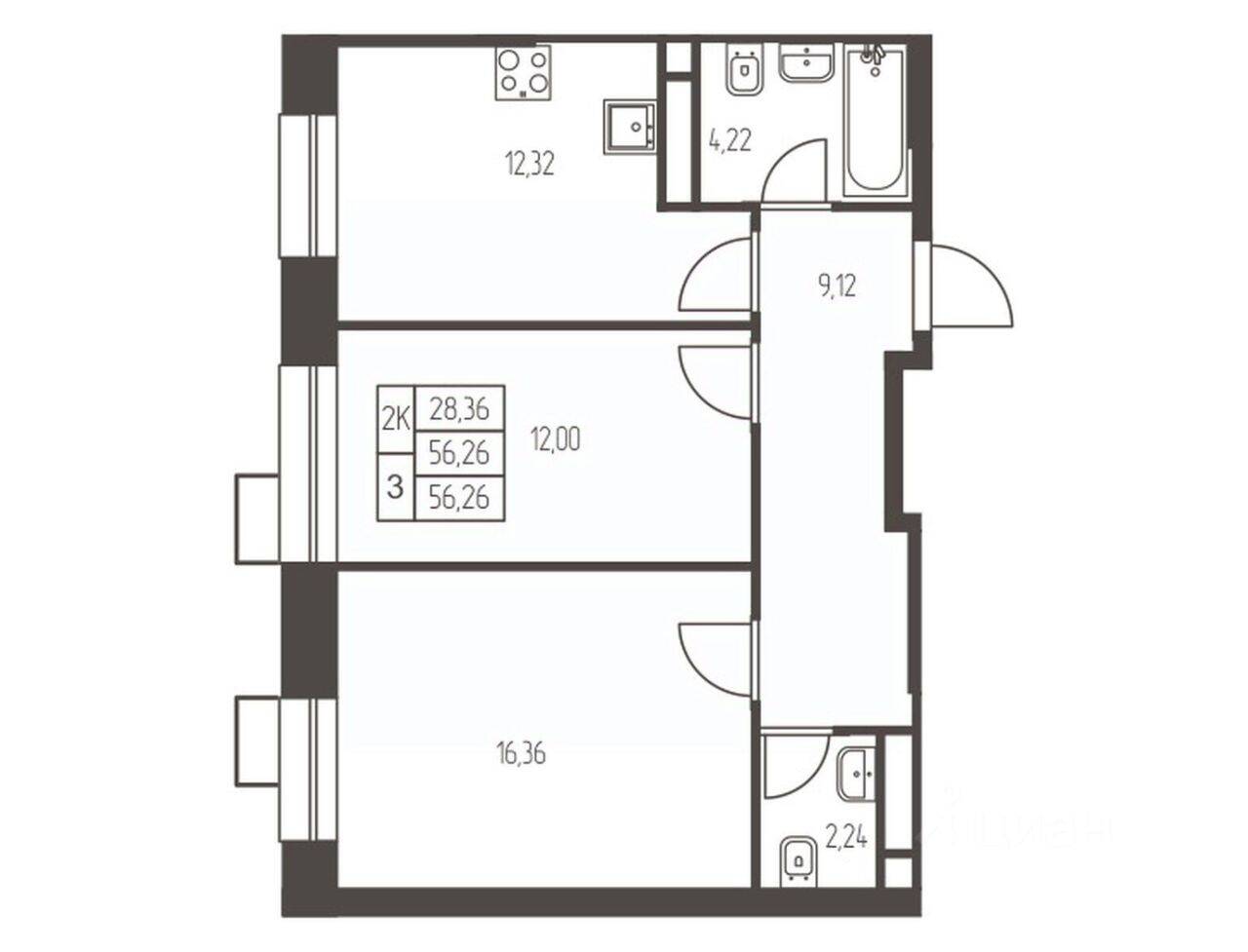 2-комн. квартира, 56,3 м², в ЖК Новая Ивантеевка