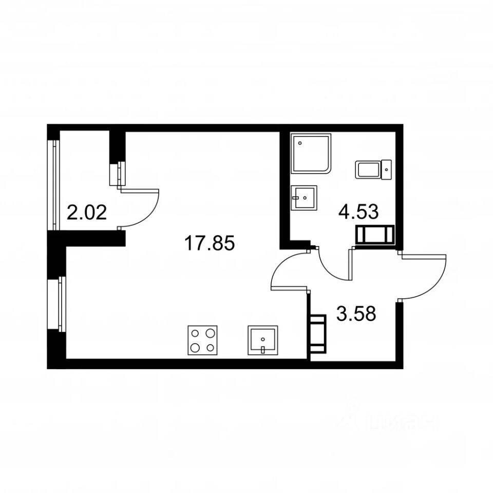 Квартира-студия, 26,97 м², в ЖК Квартал Заречье