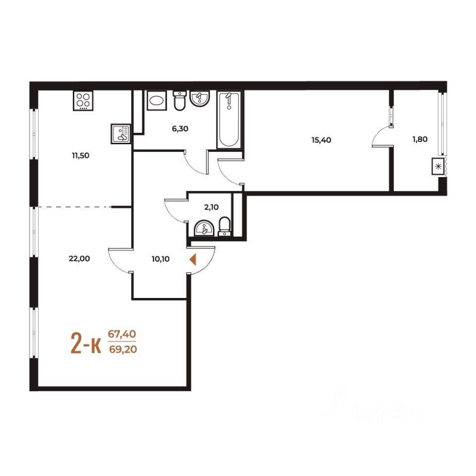 2-комн. квартира, 69,2 м², в ЖК Новое Летово