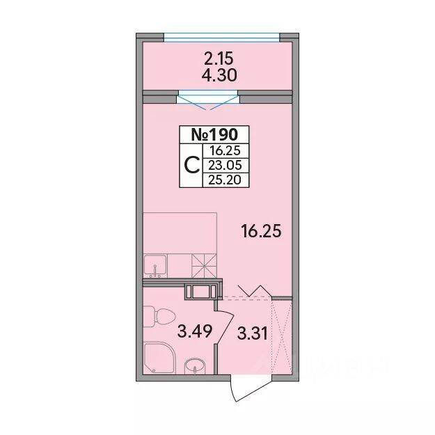Квартира-студия, 25,2 м², в ЖК Рождественский квартал