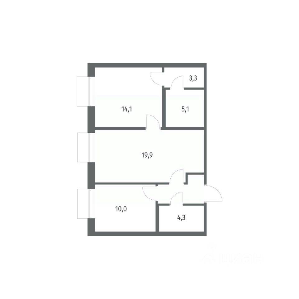Планировка 2 комнатной квартиры, 60.4 м², в «Парусная 1»