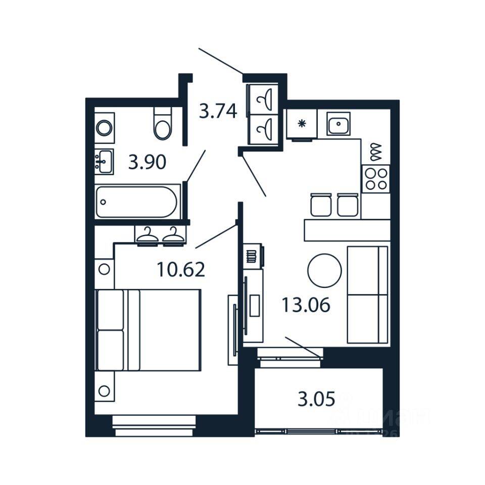 1-комн. квартира, 32,85 м², в ЖК Полис Новоселье