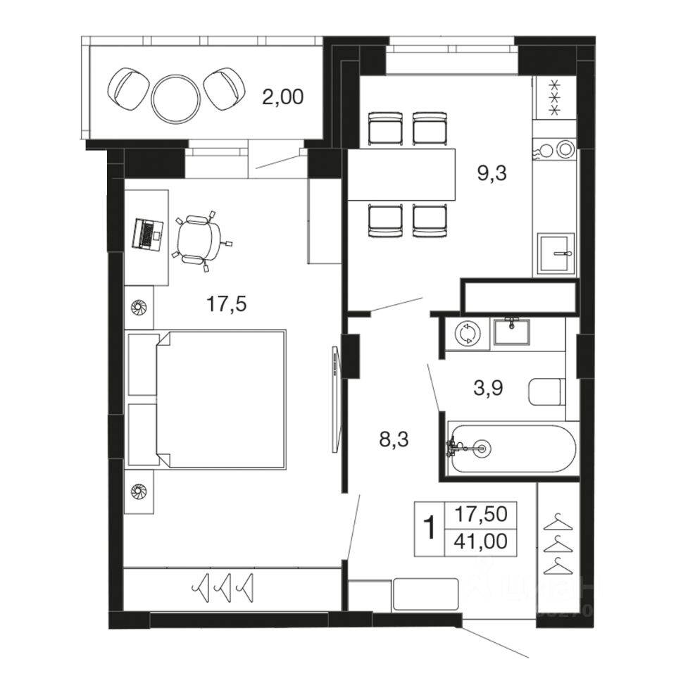 1-комн. квартира, 41 м², в ЖК «Времена года»