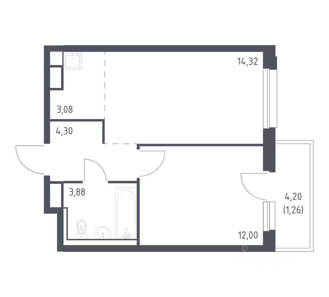 1-комн. квартира, 38,84 м², в ЖК Новые Лаврики