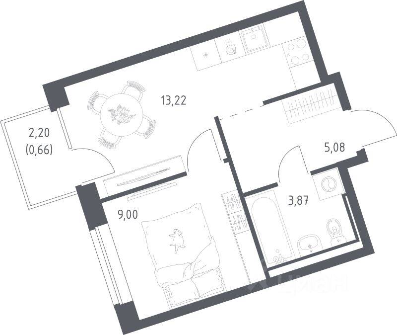 1-комн. квартира, 31,83 м², в ЖК «Живи! В Рыбацком»