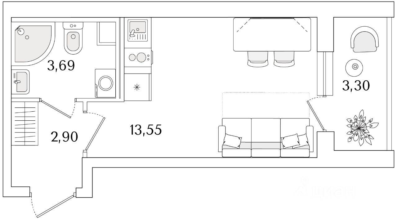 Квартира-студия, 21,79 м², в ЖК Кинопарк