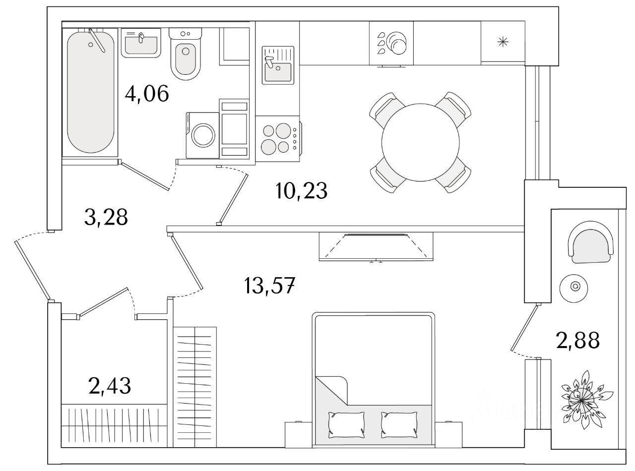 1-комн. квартира, 35,01 м², в ЖК Кинопарк