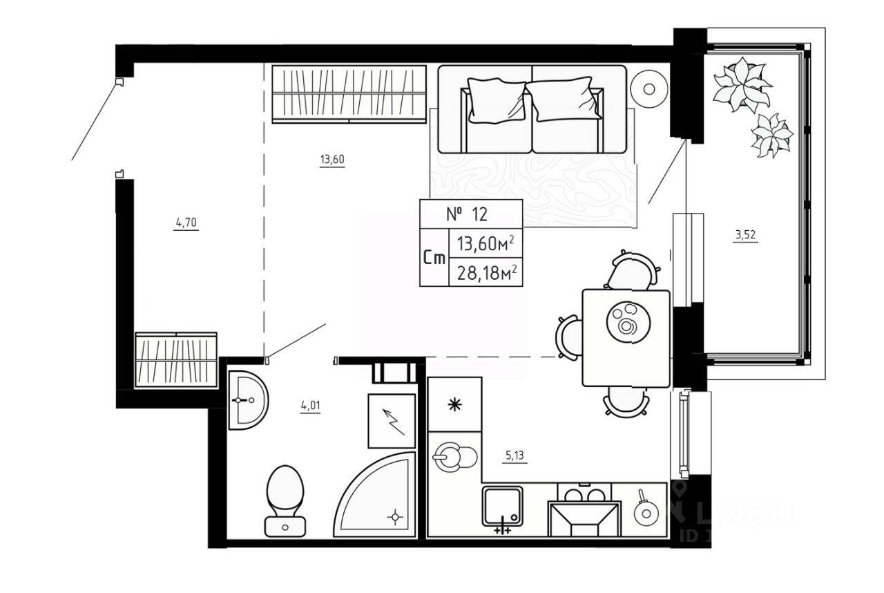 Квартира-студия, 28,18 м², в Малоэтажный ЖК Аннино Сити