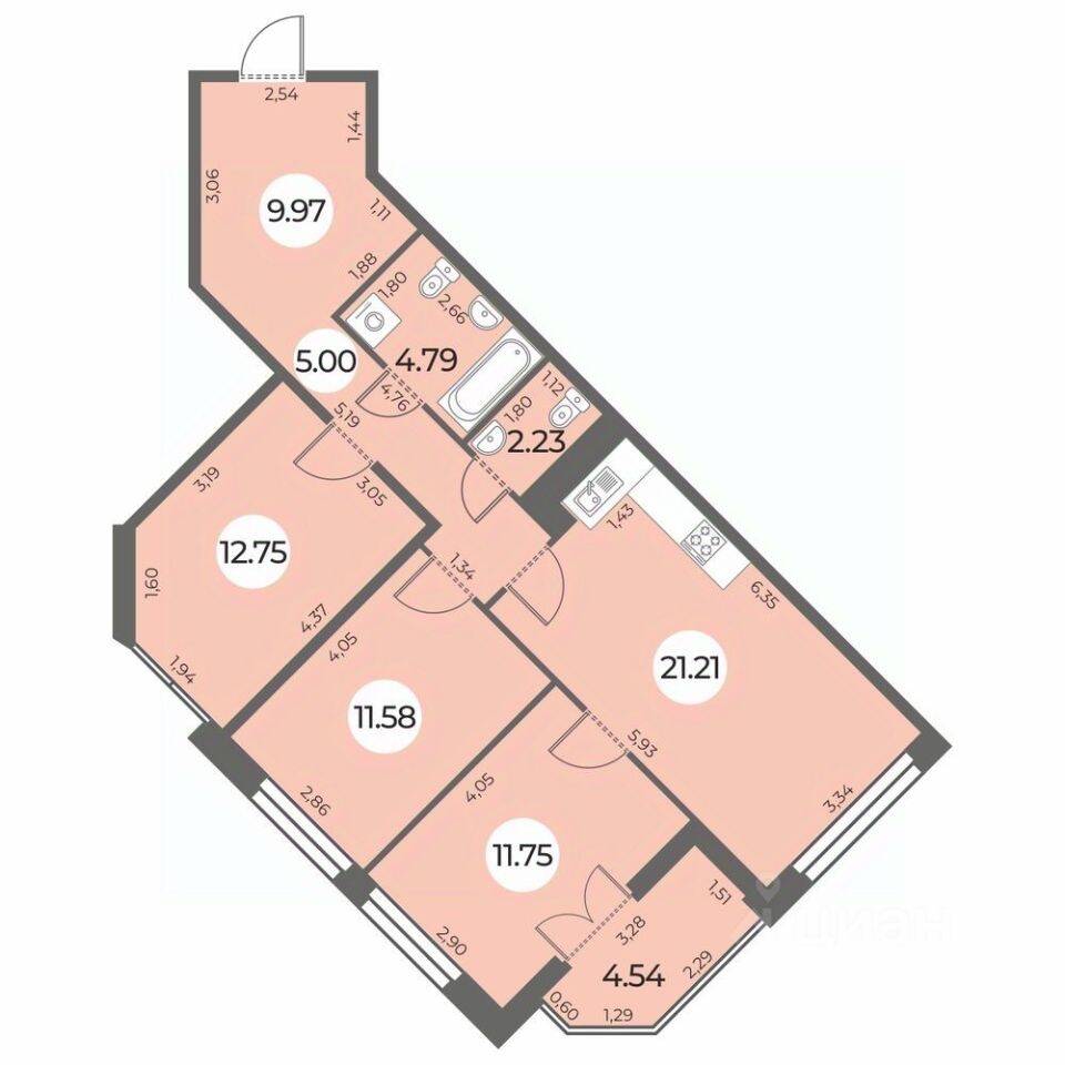 3-комн. квартира, 81,55 м², в ЖК «Огни Залива»