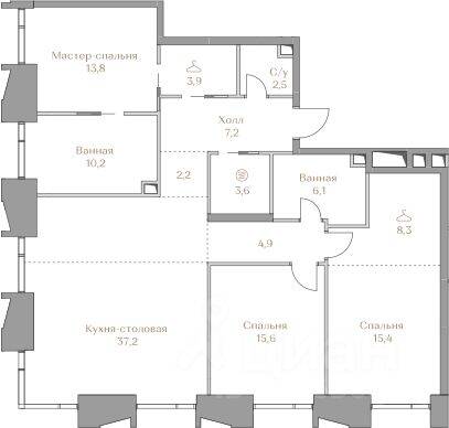 3-комн. квартира, 130,9 м², в ЖК Коллекция Лужники