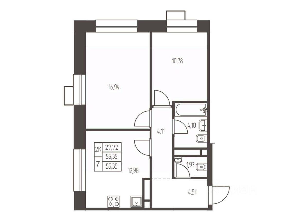 2-комн. квартира, 55,4 м², в ЖК Новая Ивантеевка