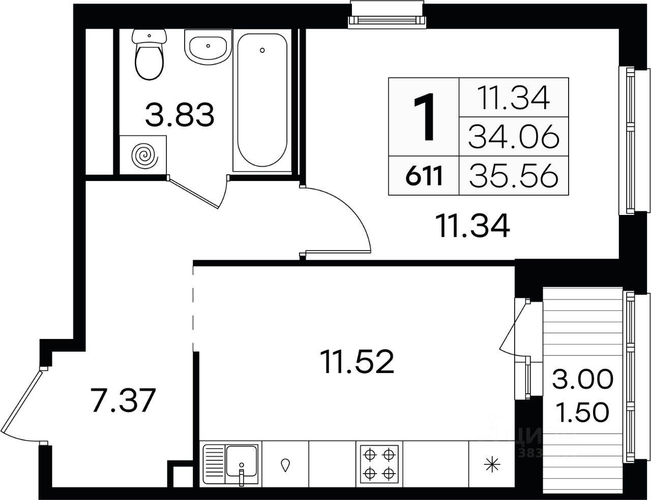 1-комн. квартира, 36,1 м², в ЖК GloraX Парголово