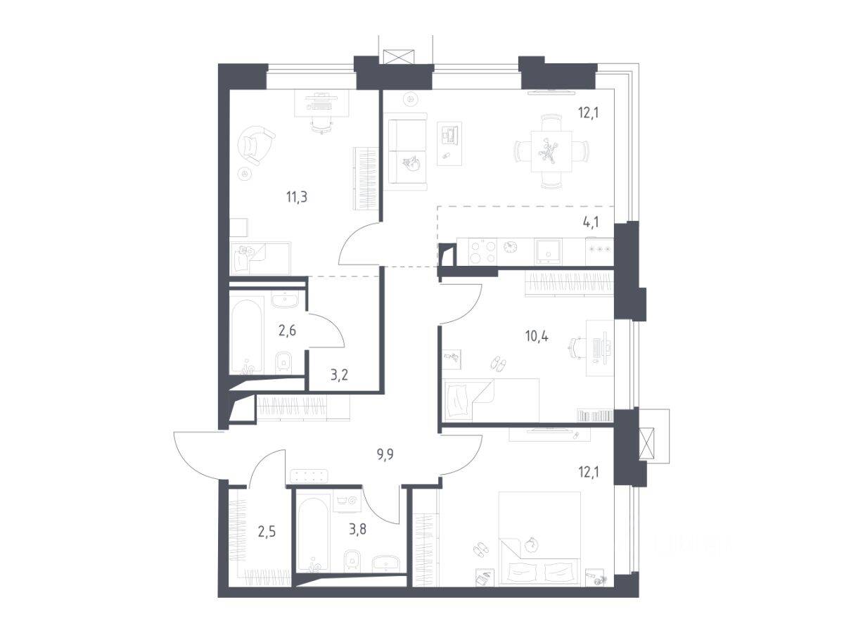 3-комн. квартира, 71,93 м², в Апарт-комплекс Верейская 41