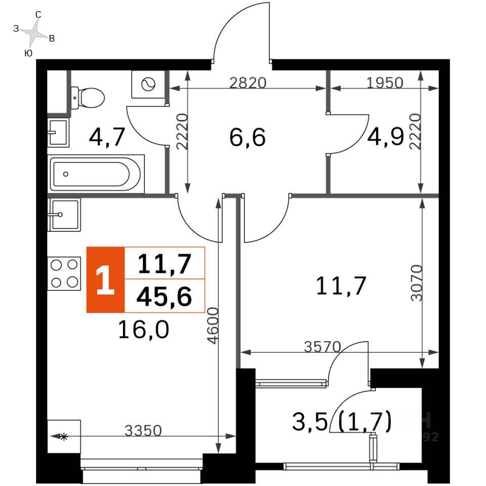 1-комн. квартира, 43,5 м², в ЖК Sky Garden