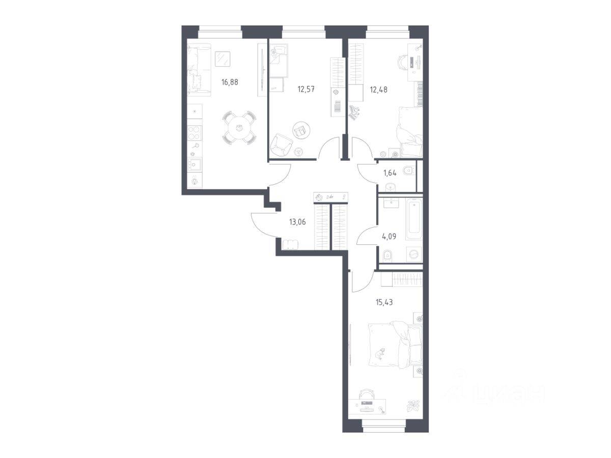 3-комн. квартира, 76,06 м², в ЖК Квартал Строгино