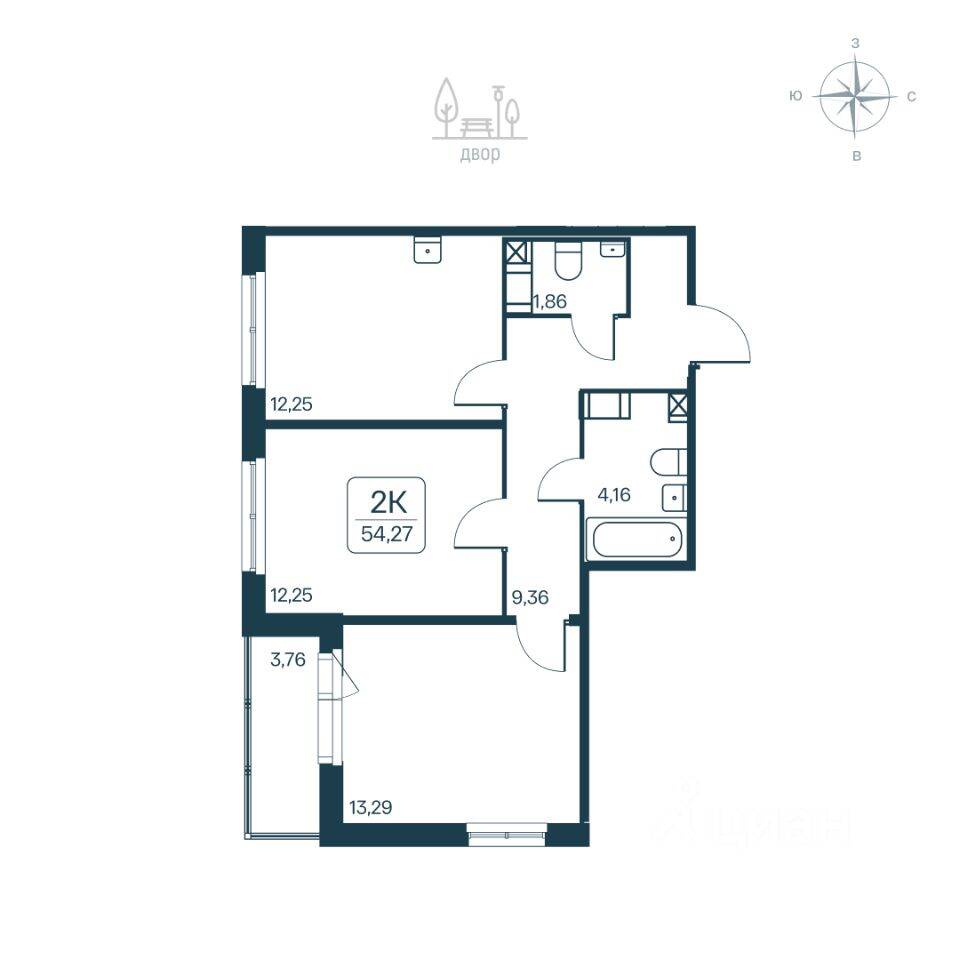 2-комн. квартира, 54,27 м², в ЖК Расцветай в Янино