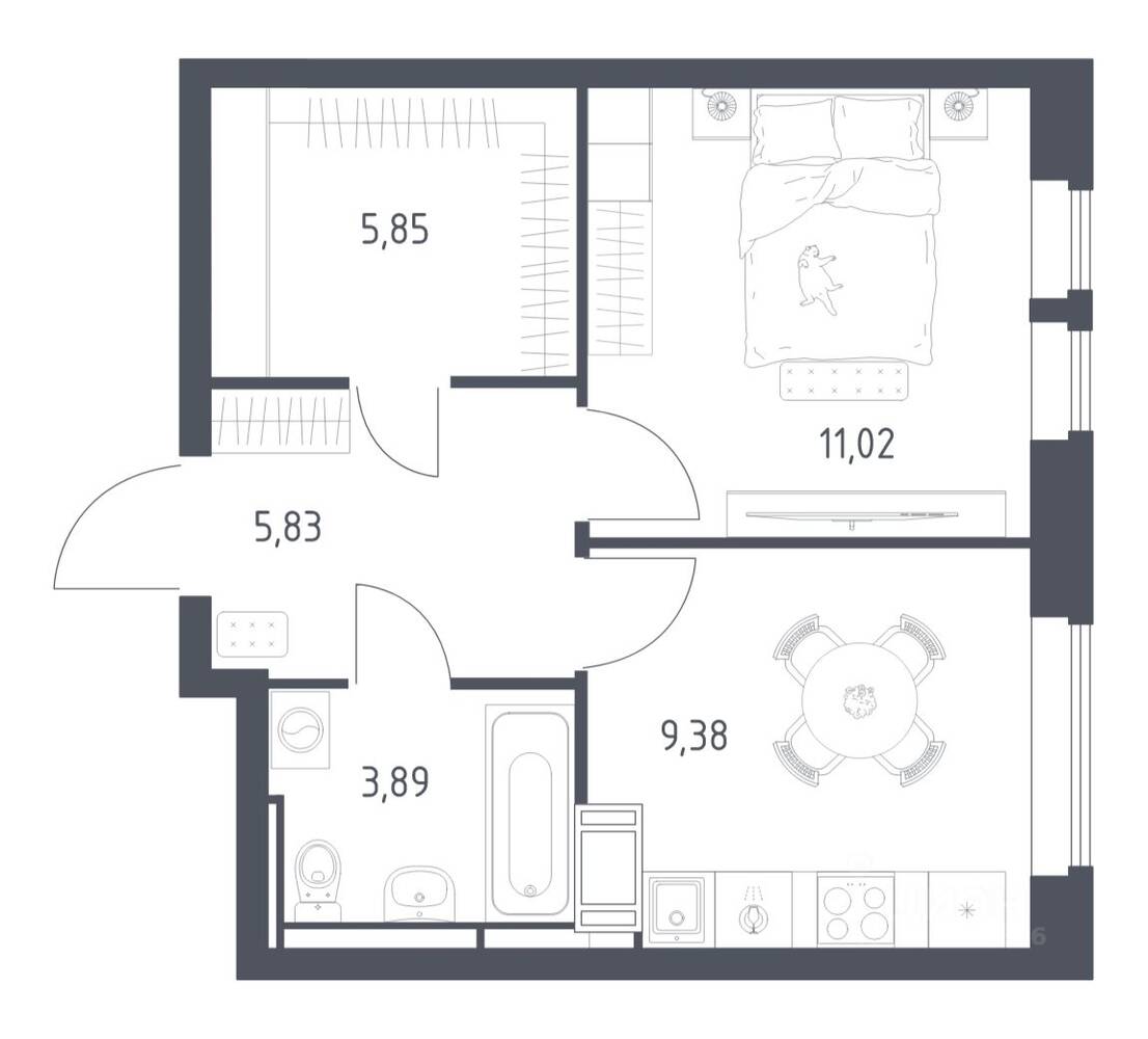 1-комн. квартира, 35,97 м², в ЖК «Большое Путилково»