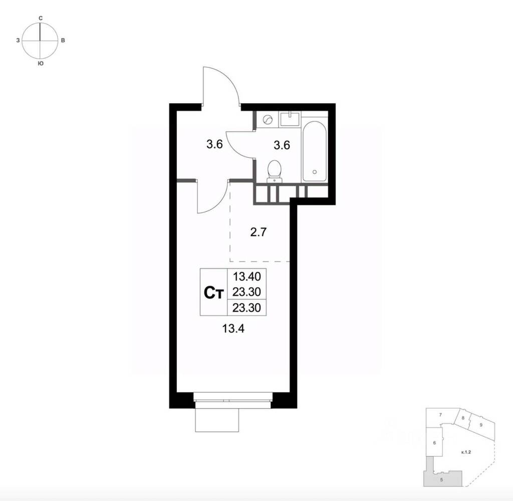 Квартира-студия, 23,3 м², в ЖК Легенда Марусино