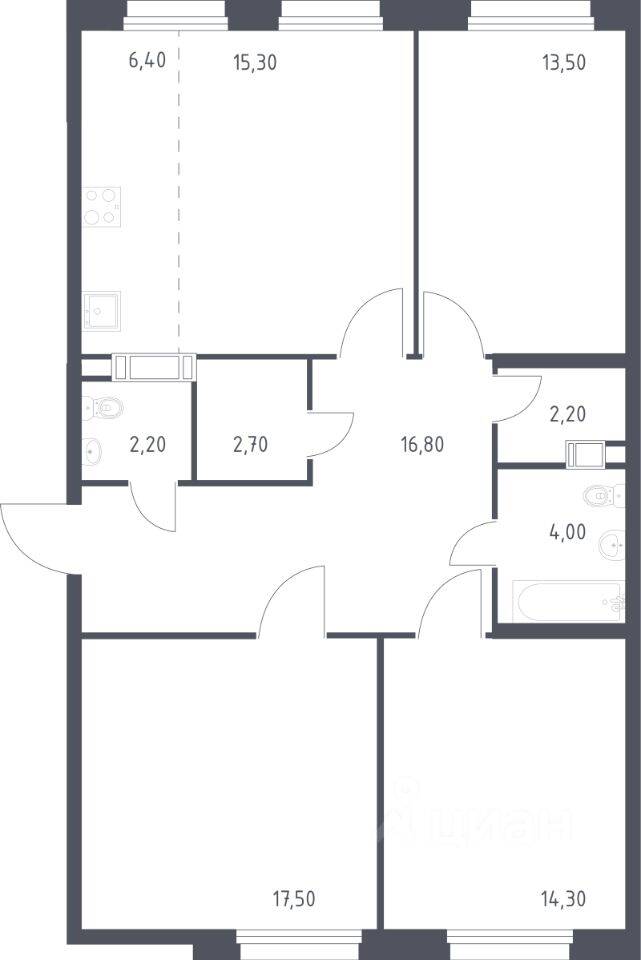 3-комн. квартира, 94,8 м², в ЖК ЭкоБунино
