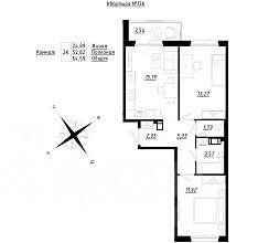 2-комн. квартира, 54,84 м², в Малоэтажный ЖК «Счастье 2.0»