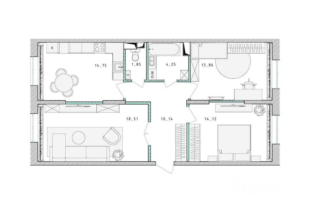 3-комн. квартира, 77,5 м², в ЖК Серебро