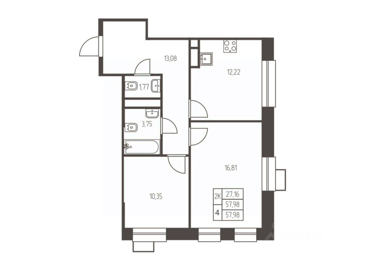 2-комн. квартира, 58 м², в ЖК Новая Ивантеевка