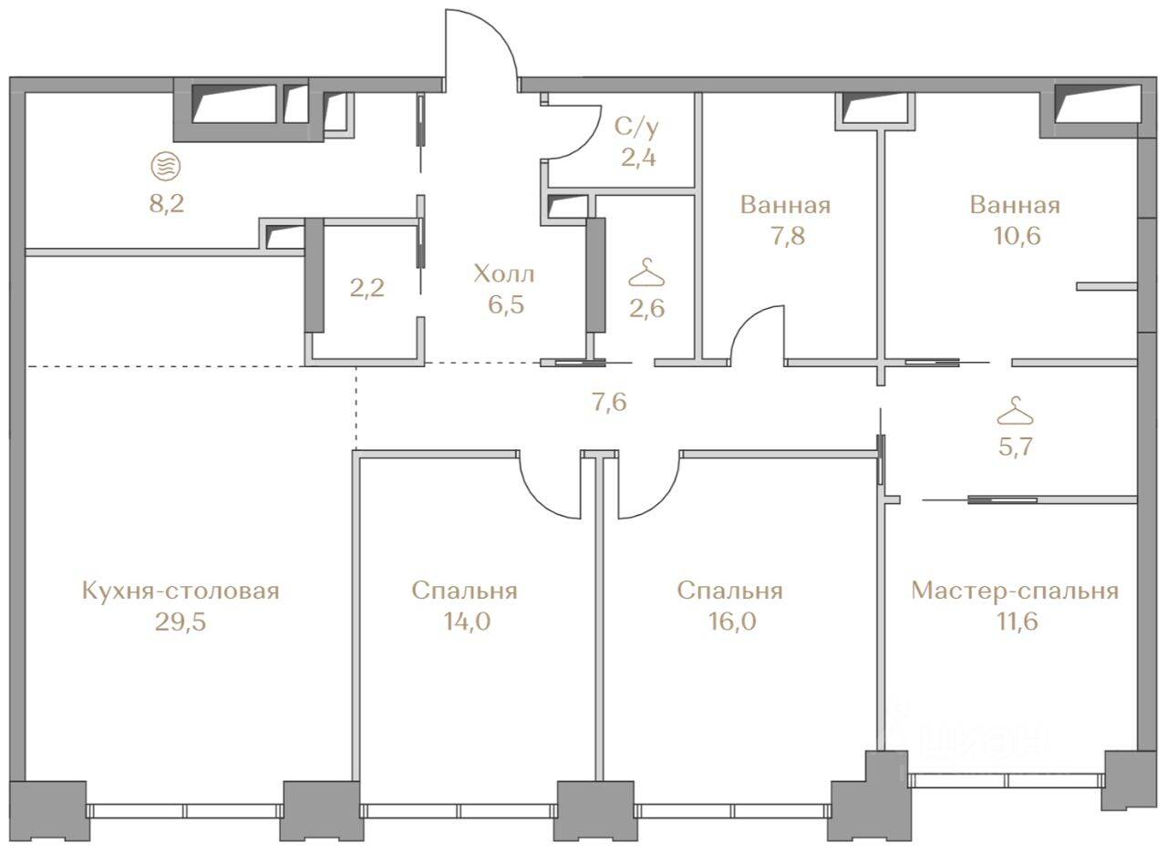 3-комн. квартира, 124,7 м², в ЖК Коллекция Лужники