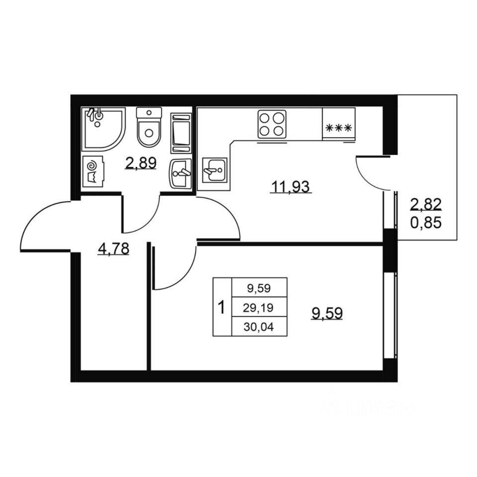 1-комн. квартира, 30,04 м², в ЖК Перспектива