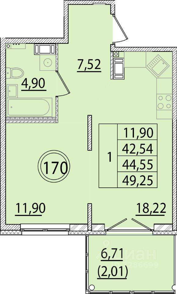 1-комн. квартира, 42,54 м², в Малоэтажный ЖК Образцовый квартал 15