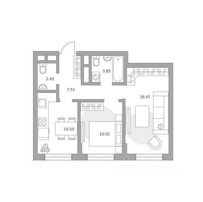2-комн. квартира, 50,79 м², в Малоэтажный ЖК Живописный